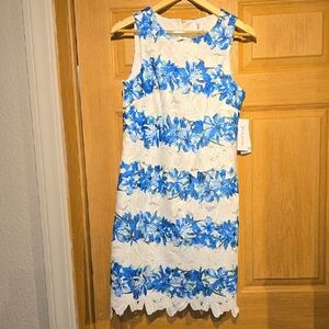 julia jordan White Midi Dress with Blue Floral Stripes